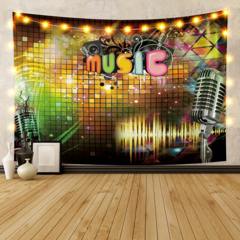 

Laeacco Tapestry Karaoke Music Microphone Wall Hangings Home Wedding Restaurant Shop College Living Room Decoration Polyester