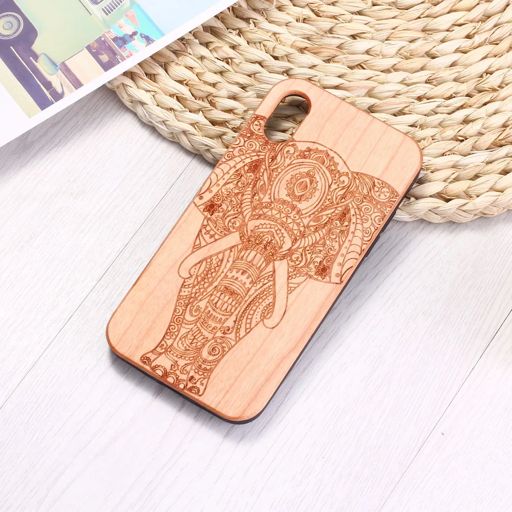 

Elephant Vintage Indian Floral Henna Engraved Wood Phone Case Coque For iPhone 12 6Plus 7 7Plus 8 8Plus XR X XS Max 11 Pro Max