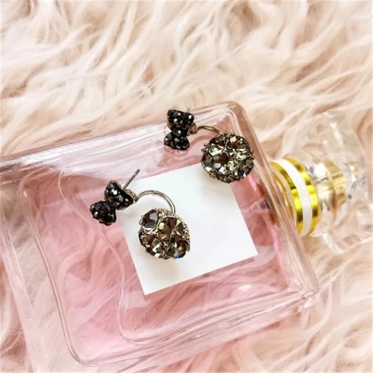 New Elegant Rhinestone Crystal Zircon Ball Stud Earrings Fashion Design Black Bow Statement Earring Brincos Gift | Украшения и