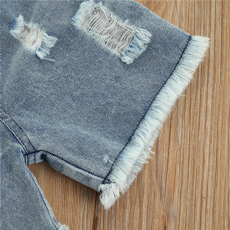 

2Pcs Little Girls Outfit, Toddlers Creative Leopard Print Letter Printing Round Collar Sleeveless Top + Ripped Denim Shorts