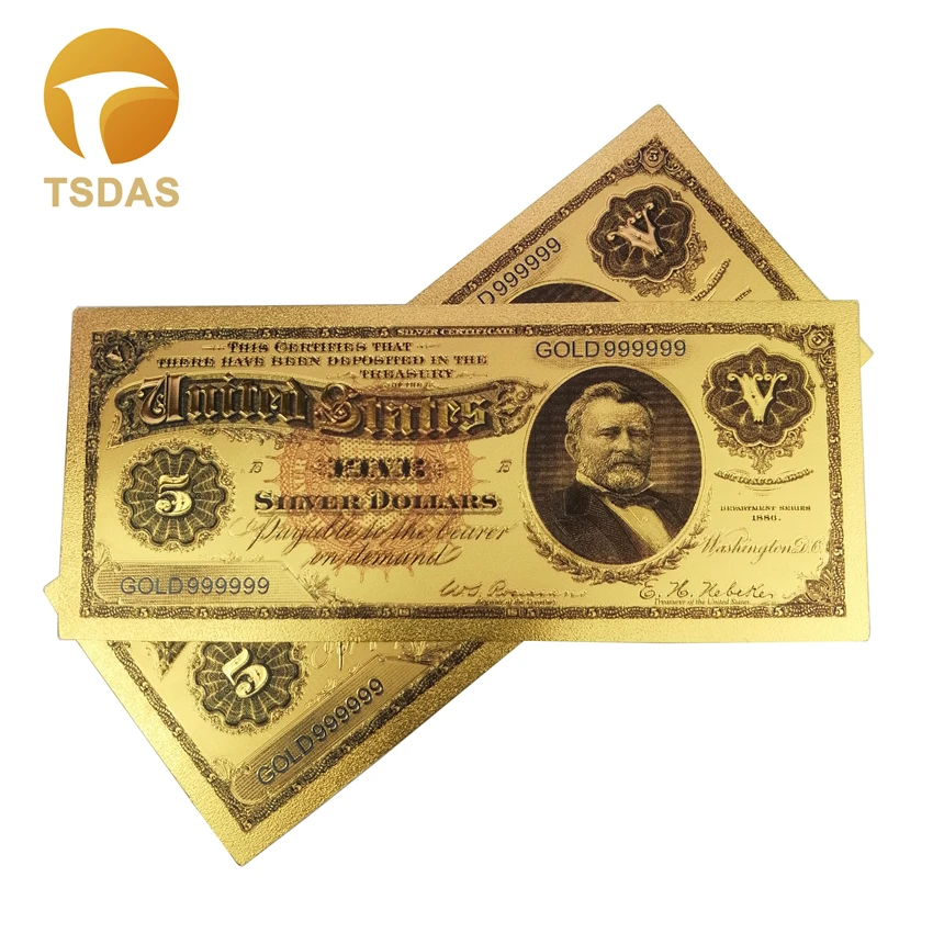 США 1886 год 24k золотые банкноты 5 долларов для коллекций 10 шт./лот | Дом и сад