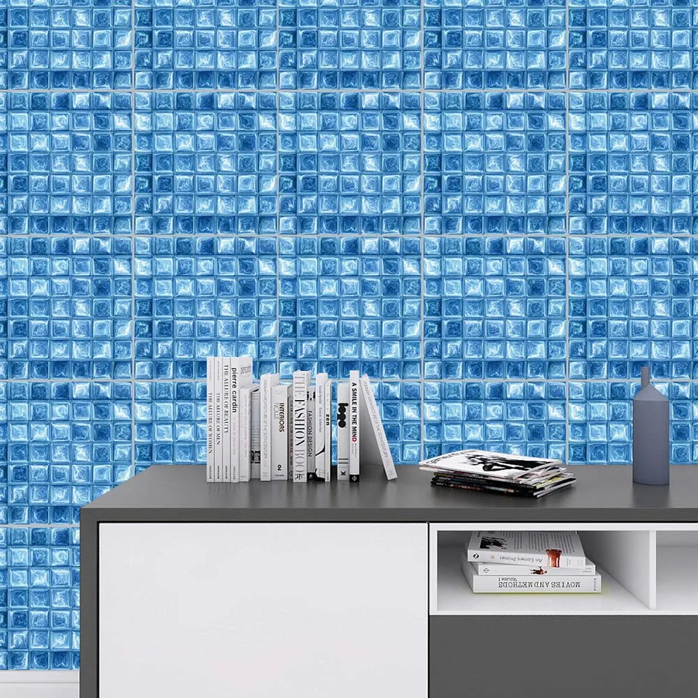 

10pcs/set 3D Waterproof Self Adhesive Mosaic Wall Tile Sticker PVC Removable Blue Wallpapers Kitchen Bathroom Home Decoration
