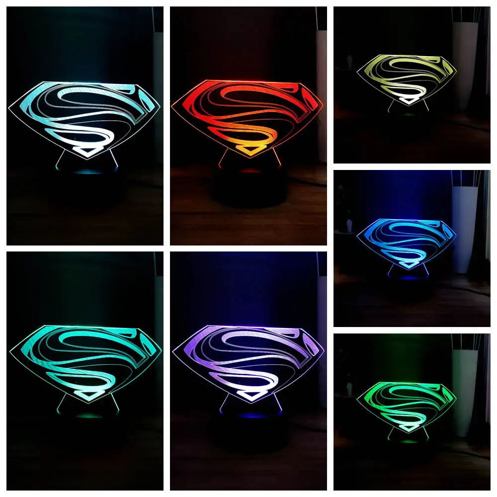 Светодиодный ночник с логотипом Супермена прикроватная лампа символом Marvel RGB