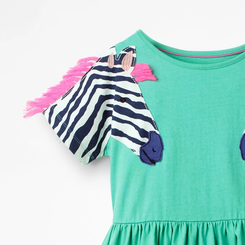 Little maven Dress Лето Животное Аппликация Девушки одеваются для детской одежды Хлопок Детей Платье Принцессы Единорог Детское Платье