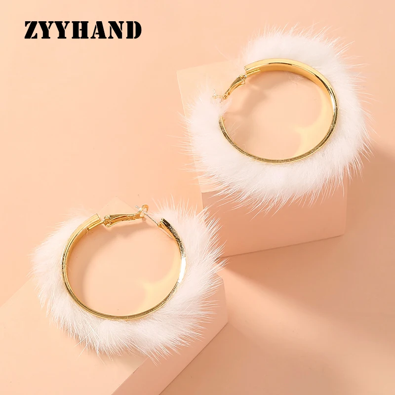Золотой Цвет из мягкого меха женские серьги обручи белые длинные кофты на теплой