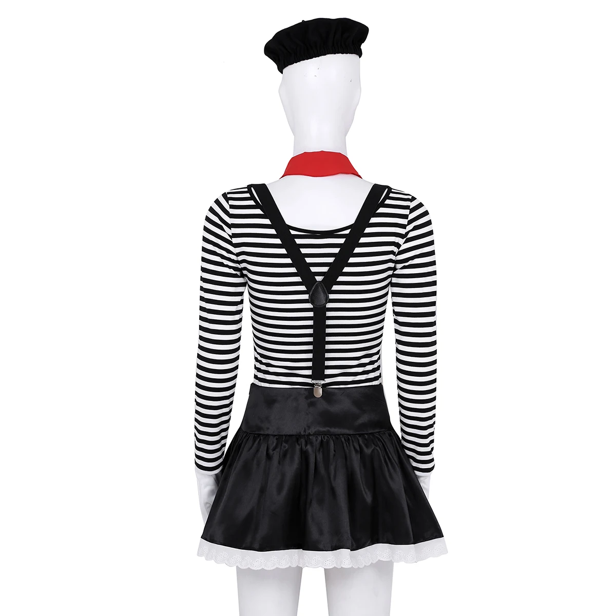 Женский маскарадный костюм Mime, французский артист, клоун, цирк, нарядное платье, Рейв, ролевые игры, полосатый топ и атласная юбка, Одежда для танцев