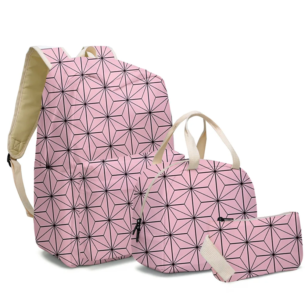 

School Backpack for Teenage Boys Girls 3PCS Bookbag Set Geometric Stitching School Bags Student Back to School Backpacks Gift