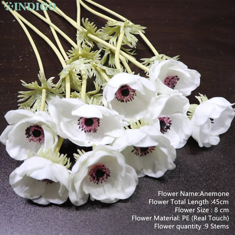 

INDIGO- 9pcs PU Anemone Pasque Yellow Daisy Flower Home Bride Wedding Artificial Flower Floral Party Flower Interior Trim
