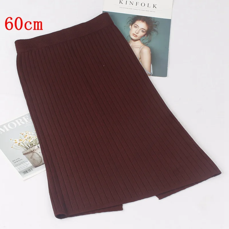 coffee 60cm ONLYSVTER 60-80 см осень зима теплая Женская юбка-карандаш Модный повседневный вязаный край юбка длинные женские трикотажные юбки - Цвет: coffee 60cm