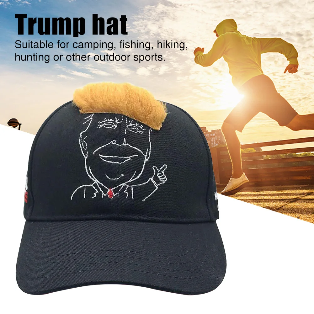 

Unisex Portable Outdoor Cotton Blend 2020 USA Cap Wig Visor With Hair Casual Adjustable Keep America Great Trump Hat Cycling