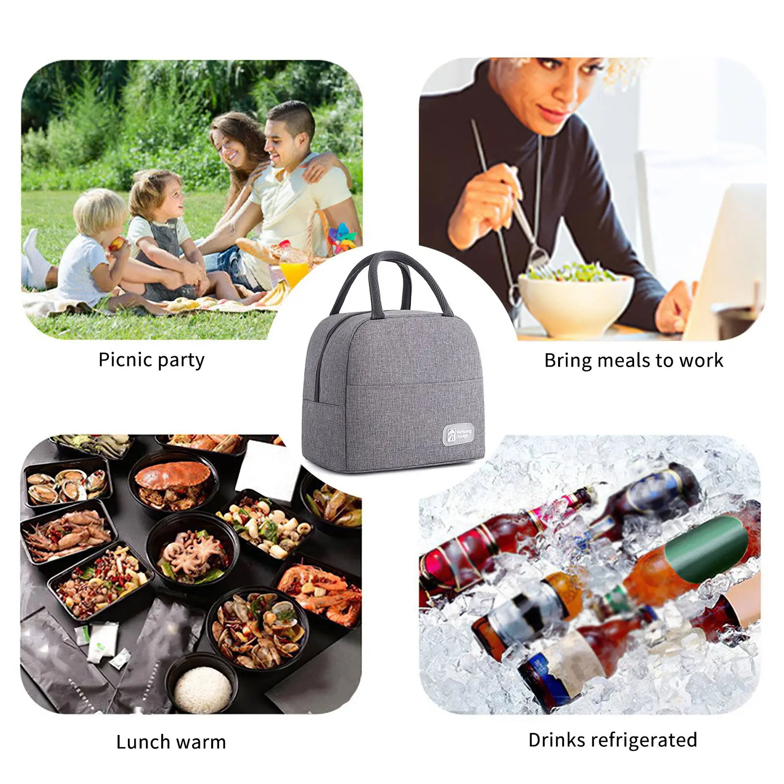 

1PCs Fresh Cooler Bags Waterproof Nylon Portable Zipper Thermal Oxford Lunch Bags For Women Convenient Lunch Box Tote Food Bags