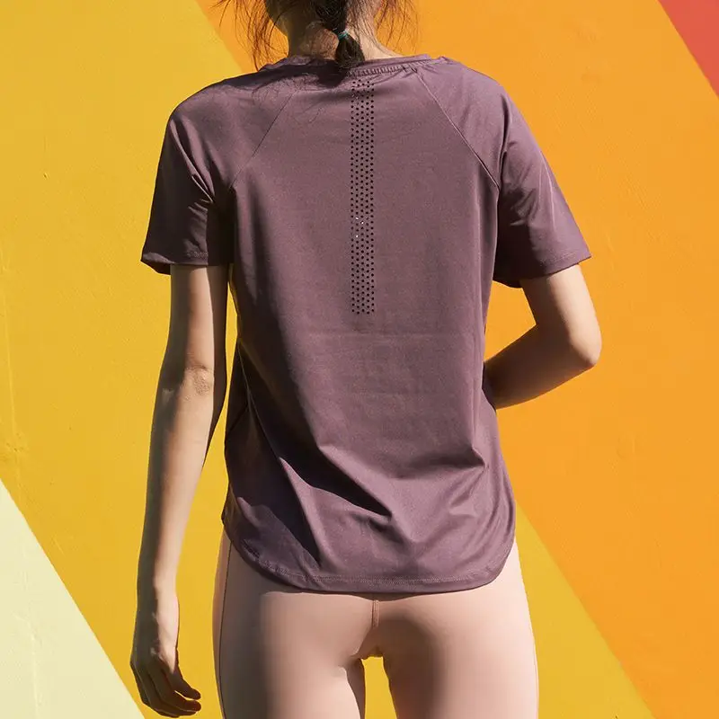 

Women's Shirt Yoga Workout Clothes Loose Quick-Drying Breathable Short-Sleeved O-Neck Mesh Blouse Summer Thin Sexy Sports Top