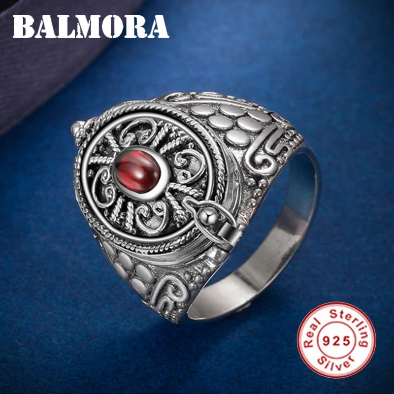 

BALMORA, 100% Настоящее 925 пробы, серебро, красный циркон, кольца для женщин, женское буддистское кольцо амулет, кольцо на палец, Винтажные Ювелирн...