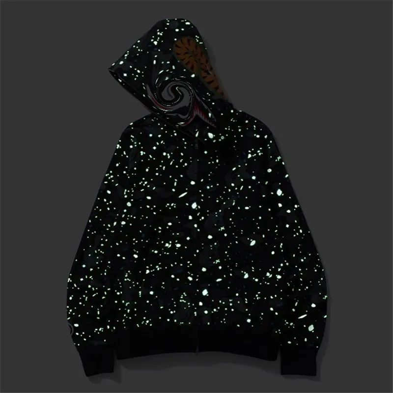 

2021 New Luminous Starry Sky Shark Hoodie Men And Women The Same Camouflage Print Personalized Sweater