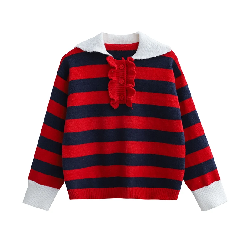 

Женская одежда на осень 2021, пуловер, укороченный свитер, корейский Повседневный трикотажный женский свитер в полоску с воротником-поло