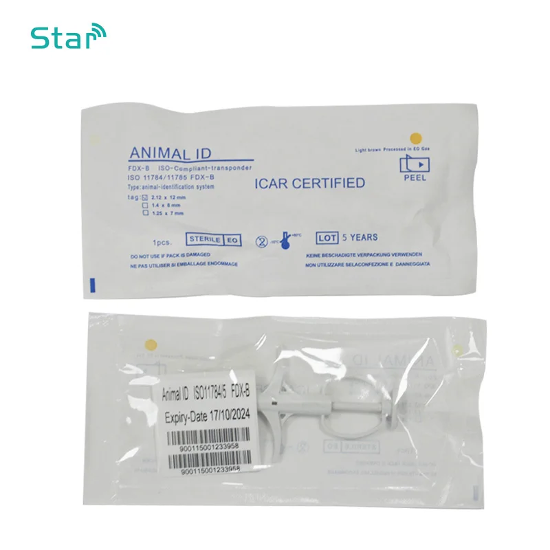 20pcs Animal Microchip Syringe FDX-B 1.4x8mm Pet glass tag injector EM4305 Dog ID Tag with ICAR number 134.2KHz tracking pet |