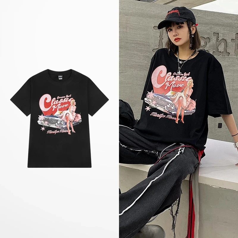 

Funny Retro Ins Style T Shirt Male Summer High Street Skateboard T-shirts Men Europen Hip Hop Streetwear Poster Girl Tee Shirt