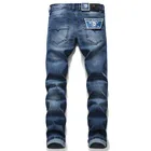 Оригинальные дизайнерские джинсы, новые небольшие прямые мужские модные узкие джинсовые брюки, Узкие синие брюки в стиле хип-хоп с двигателем для перевозки грузов