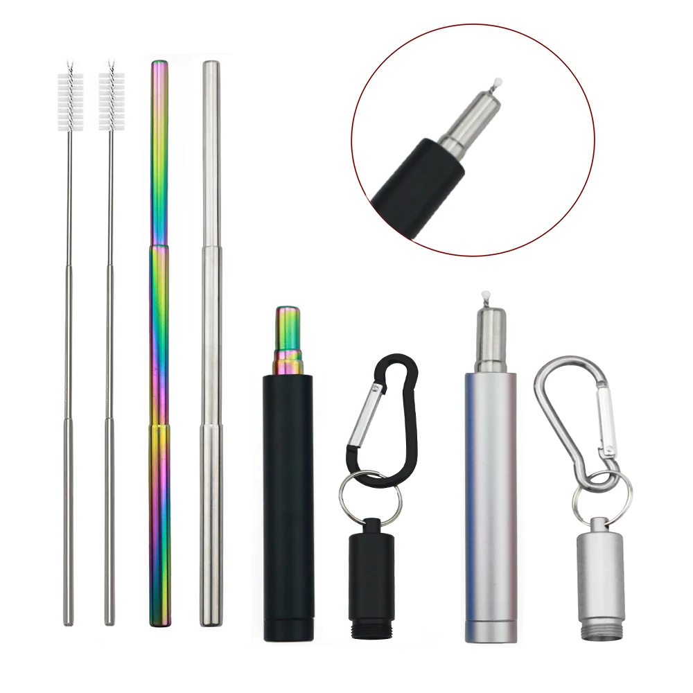 Металлический многоразовый складной сворачивающийся соломенный с чехлом брелок