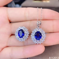 kjjeaxcmy fine jewelry natural sapphire 925 sterling silver luxury girl new pendant necklace chain ring set support test