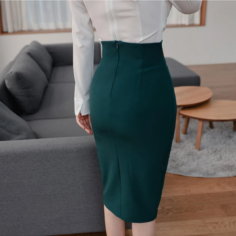 

New 2 Pieces Set Women Autumn White Shirts Blouses And High Waist Bodycon Pencil Skirts Korean Chic Office Lady Suit