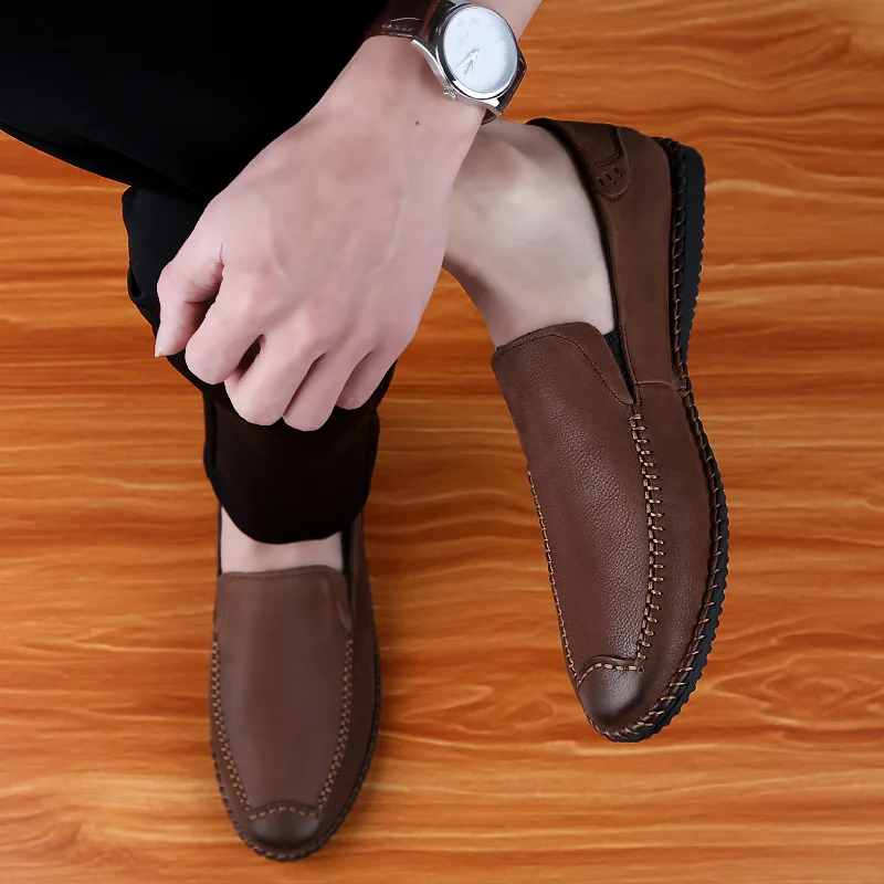 Men Fashion shoes Genuine Leather Casual Loafers Soft Comfortable Breathable Flats Shoes slip on Lightweigh Moccasins | Обувь