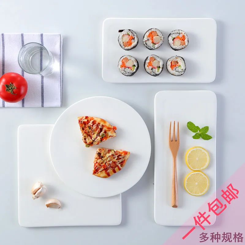 

Ceramic Plate Tray Sushi Cake Dessert Dinner Fruit Food Japanese Tray White Round Talerze Obiadowe Kitchen Supplies DE50CP