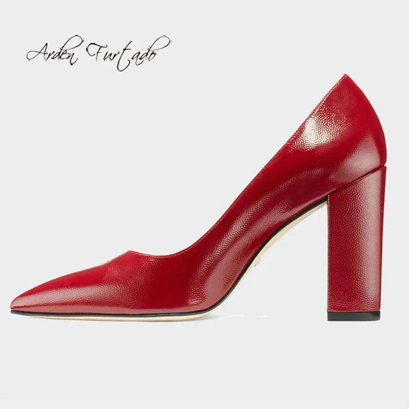 

Arden Furtado 2021 slip on Brown Office lady Red shoes Classics high heels Chunky heels Office Lady pumps burgundy shoes 44 45