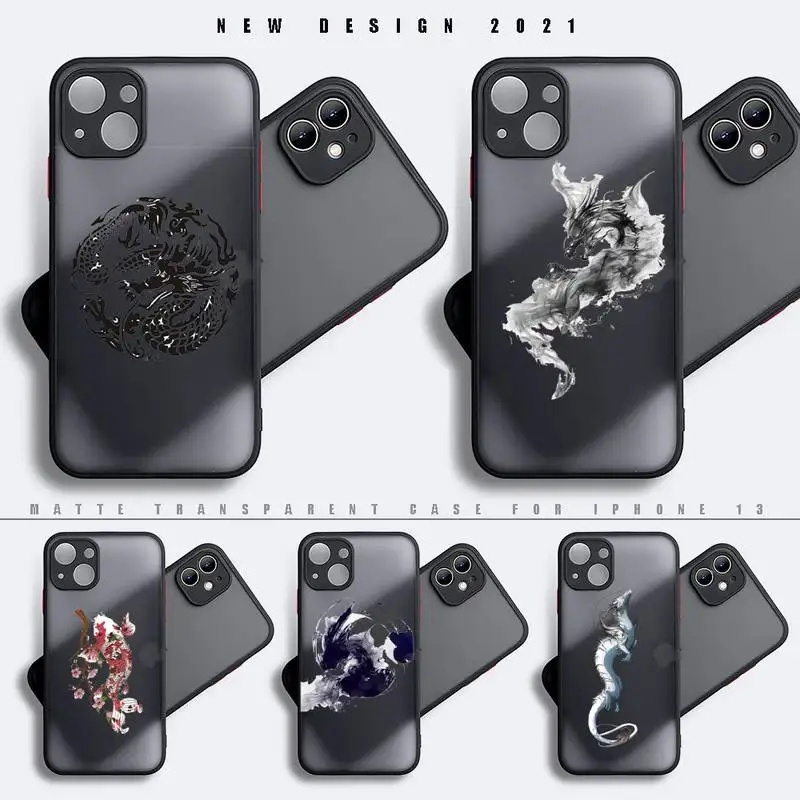 

Black Dragon Phone Case for iphone 13 12 XS 11 pro max mini SE 2020 7 8 plus X XR case matte transparent coque funda shell