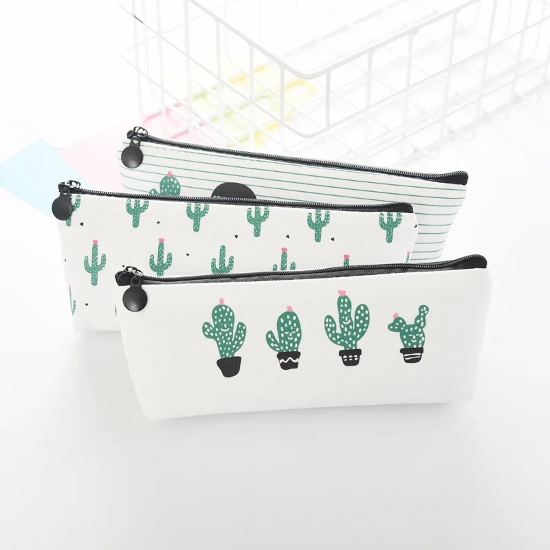 

Korean Creative Fresh Cactus Pencil Case Canvas Minimalism Stationery Box Pencil Bag Pencil Case Pupils' Stationery Supplies
