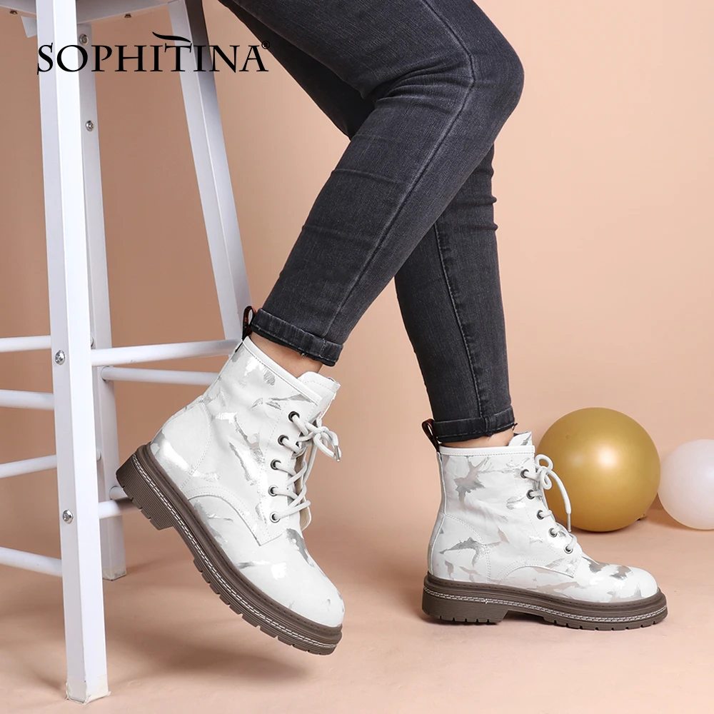 

Женские ботильоны SOPHITINA, натуральная кожа, на платформе, на шнуровке, белые, зимняя обувь, PC874, 2020
