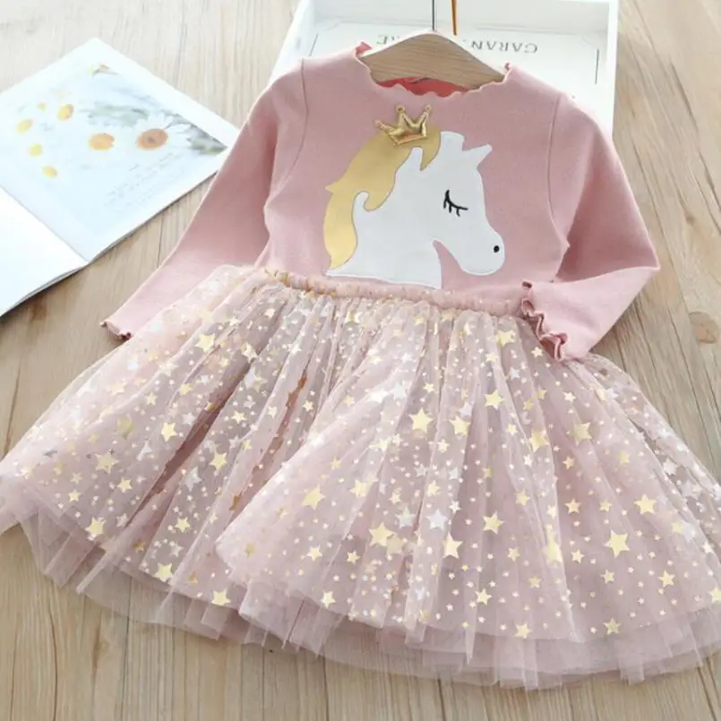 Christmas Dresses For Girls Long Sleeve Party Casual Crown Bling Star Girl Spring Autumn Dress Children Baby Princess Clothes | Детская
