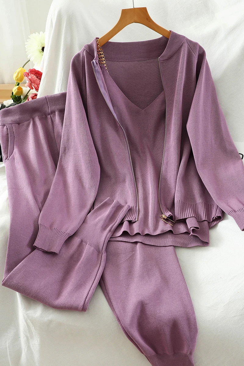 

2020 new product autumn and winter casual fashion suit Harlan nine-point pants cardigan jacket three-piece base sling