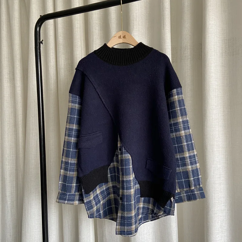 

Autumn Winter 2021 Patchwork Women Sweater Pullovers Korean Version of Loose Lazy Style Knitted Thick Female Top