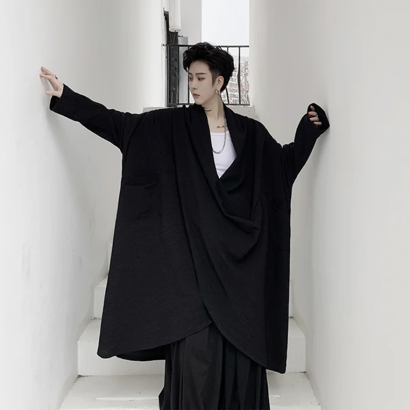 Men's Long Sleeves Long Shirt Spring And Autumn New Deep V Collar Thin Ultra Loose Performance Clothing Trend Large Size Shirt