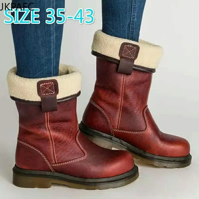 

2021 Autumn and Winter New Plus Velvet Warm Flat-bottomed Boots Women's Large Size Boots Snow Boots