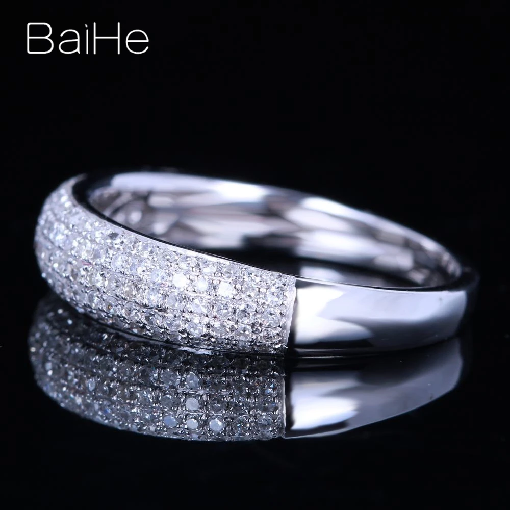 BAIHE Твердое 14 к белое золото 0.5CT сертифицировано H/SI круглой огранки из натуральных бриллиантов свадебные женские модные ювелирные изделия кольцо