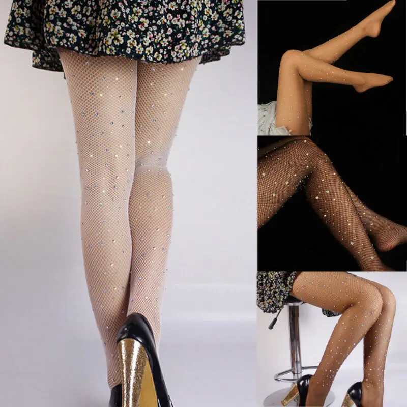 Sexy Women Fishnet Tights Gorgeous Sparkle Rhinestone Hollow Out Bling Pantyhose Slim Club Party Wear | Женская одежда