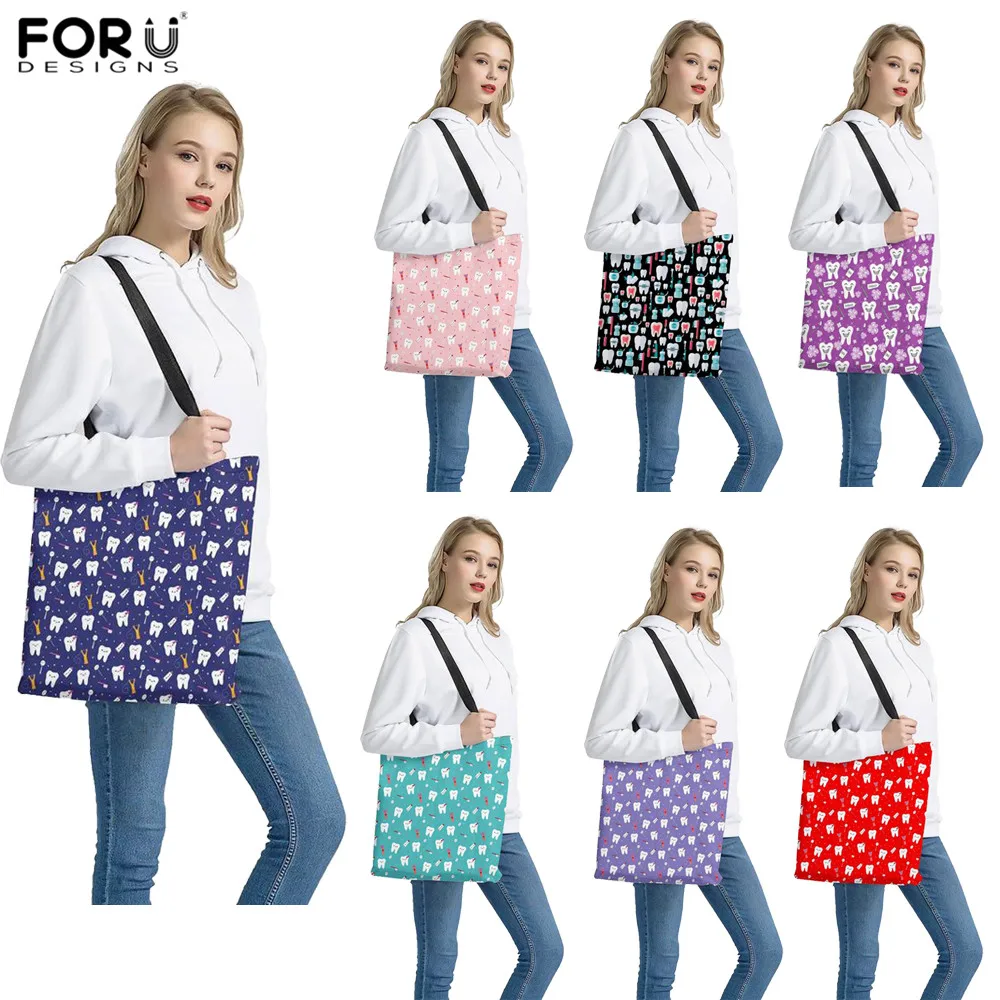 

FORUDESIGNS 2021 Hot Cartoon Nurse Shopping Women Linen Tote Bags Casual Folding Reusable Canvas Handbags Ladies Shopper Bolsas