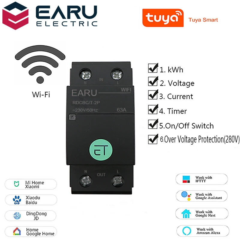 TUYA APP 2P умный WIFI выключатель напряжения энергии кВтч счетчик времени реле таймера