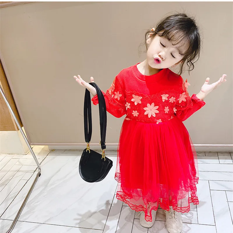 

DFXD Floral Girls Princess Dress 2020 Spring Long Sleeve Kids Clothing Children Lace Dress Birthday Party Wear Baby Clothes 2-7T