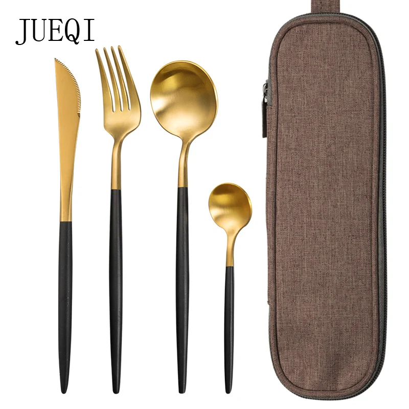 Набор посуды JueQi из нержавеющей стали с золотым синим черным покрытием нож вилка