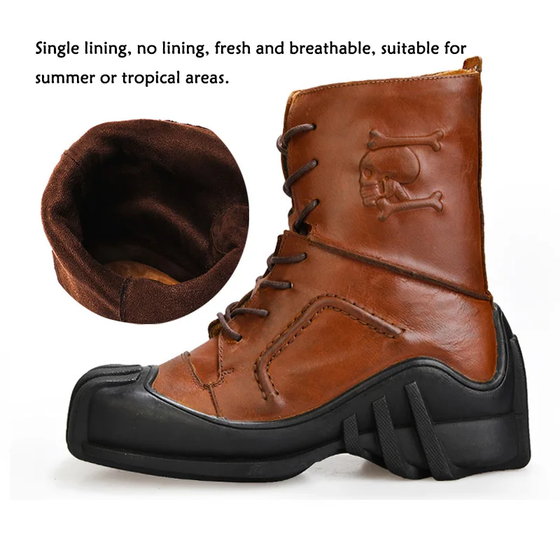 Мужские ботинки из натуральной кожи на шнуровке мотоциклетные боевые первого