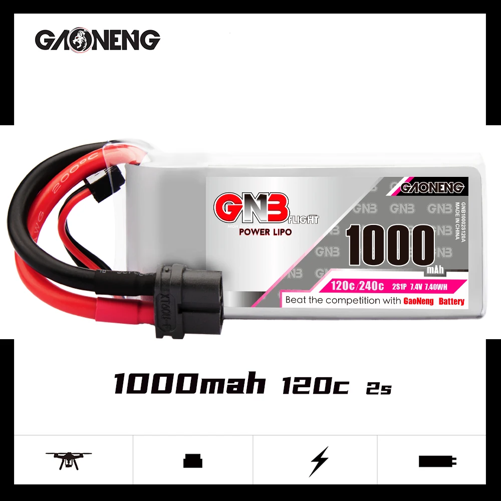 

2 шт. GAONENG GNB 1000 мАч 2S 7,4 В 120C Легкий Литий-полимерный аккумулятор XT30 штекер для FPV гоночного дрона 4 оси RC квадрокоптера радиоуправляемого дрон...