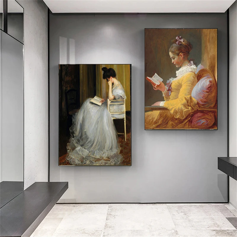 

Vintage Woman Reader Portrait Canvas Painting Girl Reading Posters Prints Wall Art Pictures for Living Room Wall Decor Cuadros