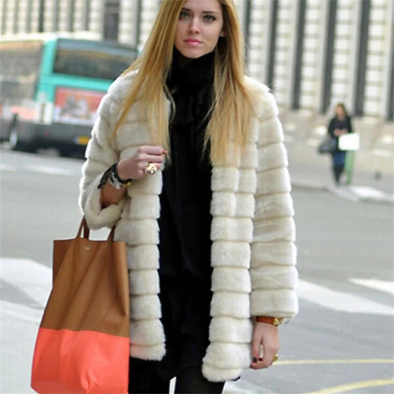 New Ladies Fur Coat Womens European And American Fashion Mid-Length Imitation Mink Jackets Thick Autumn And Winter