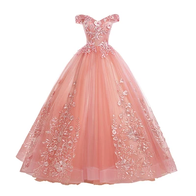 Бальное платье Gryffon Quinceanera кружевное с вышивкой и открытыми плечами для