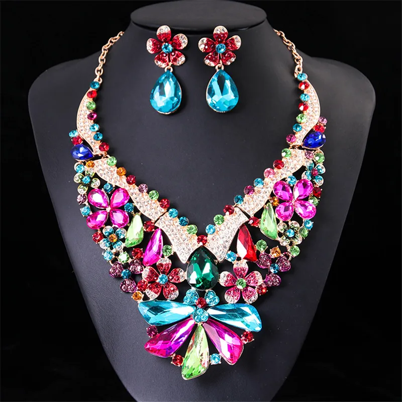 

Женские аксессуары свадебные цвета: золотистый, серебристый Цвет твердого кристалла ожерелье с подвеской в виде вечерние серьги набор бижу...