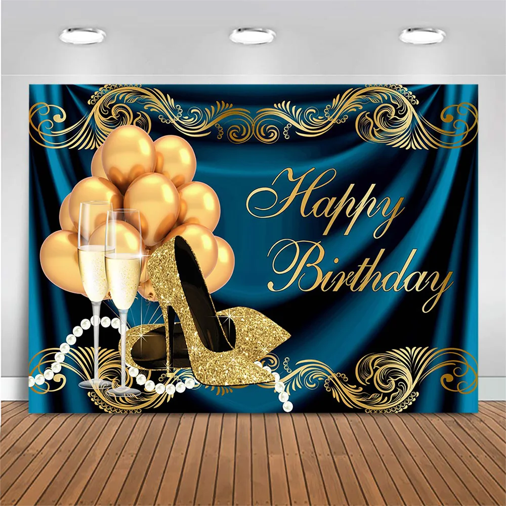 

MOCSICKA Happy Birthday Backdrop Photography for Women Balloons High Heels Champagne Adult Birthday Party Background Decor Shoot