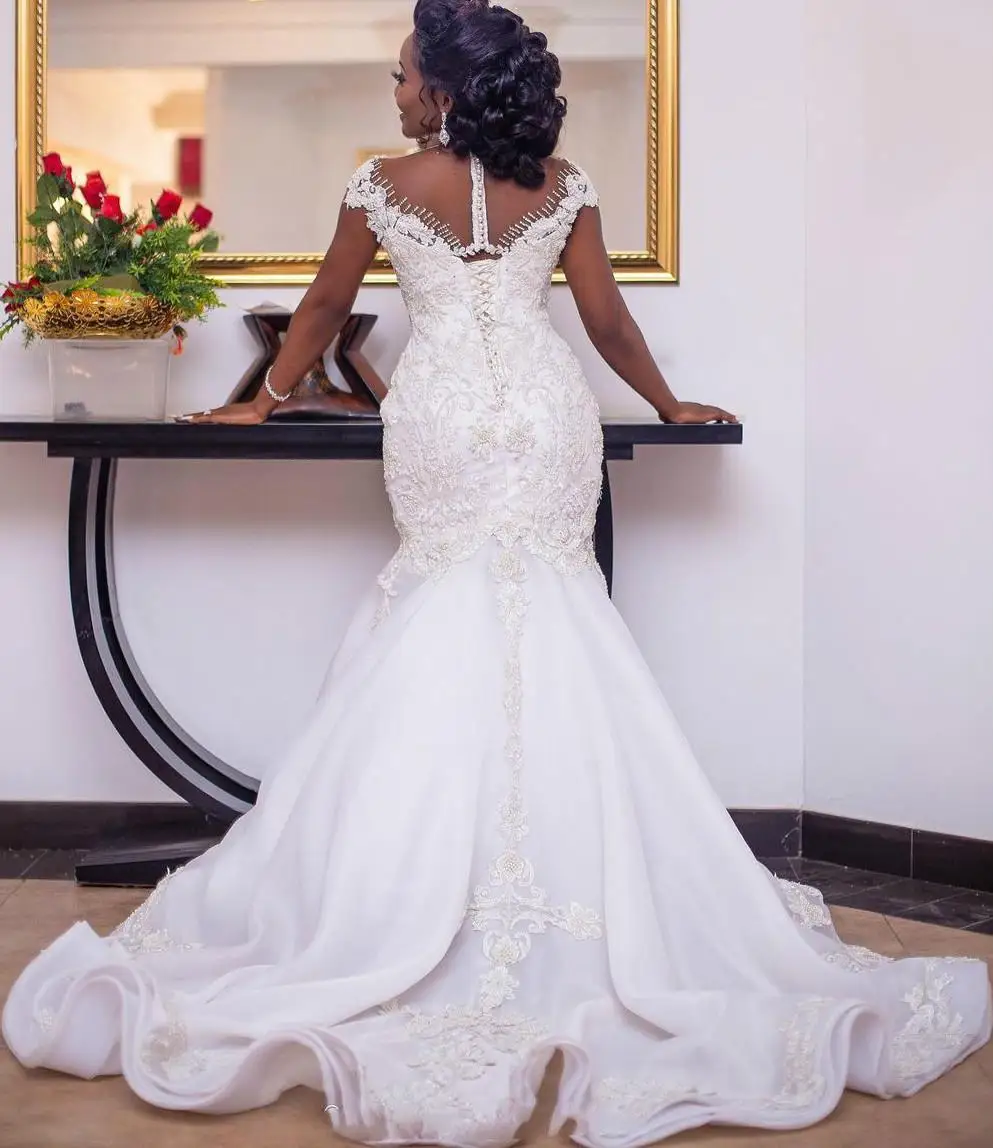 

Размера плюс Arabic Aso Ebi Роскошные кружевные свадебные платья с бисером, прозрачный вырез, винтажные свадебные платья, Vestido